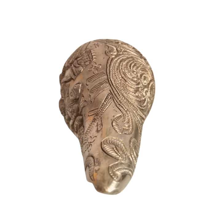 Handcrafted Brass Shankh with Vishnu Lakshmi Relief | Decorative Spiritual Conch Shell   Brass Artwork