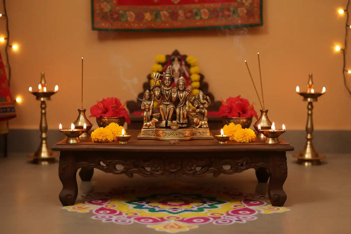 Brass Shiva Parivar Idol – Lord Shiva Family for Pooja & Home Temple Decor   Brass Ware