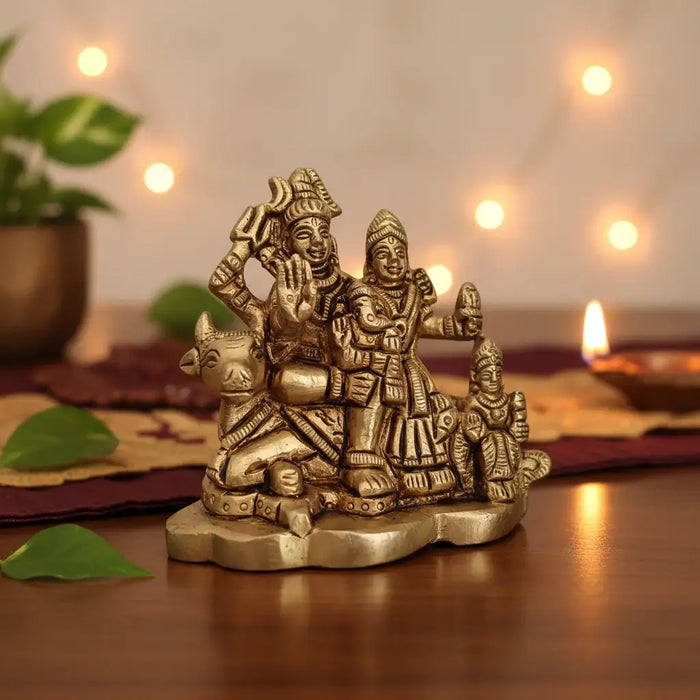 Brass Shiva Parivar Idol on Nandi – Divine Family for Harmony and Protection   Brass Ware