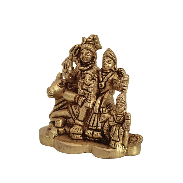 Brass Shiva Parivar Idol on Nandi – Divine Family for Harmony and Protection   Brass Ware