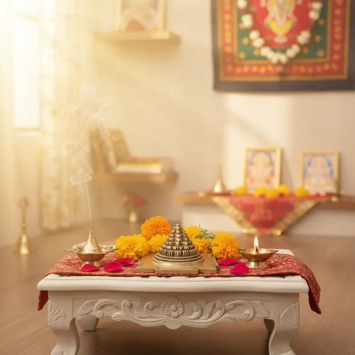 Solid brass Shree Chakra Meru for auspicious pooja and vastu prosperity.