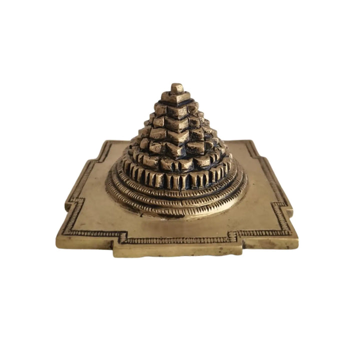 Solid brass Shree Chakra Meru, auspicious Vastu prosperity symbol for pooja.
