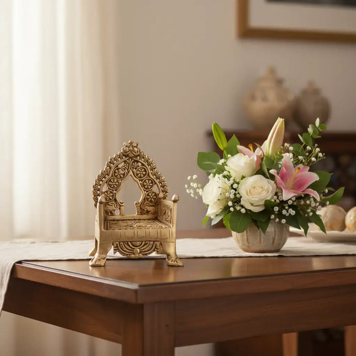 Brass Miniature Throne Simhasan – Handcrafted Traditional Indian Simhasana for Idols   Brass Ware