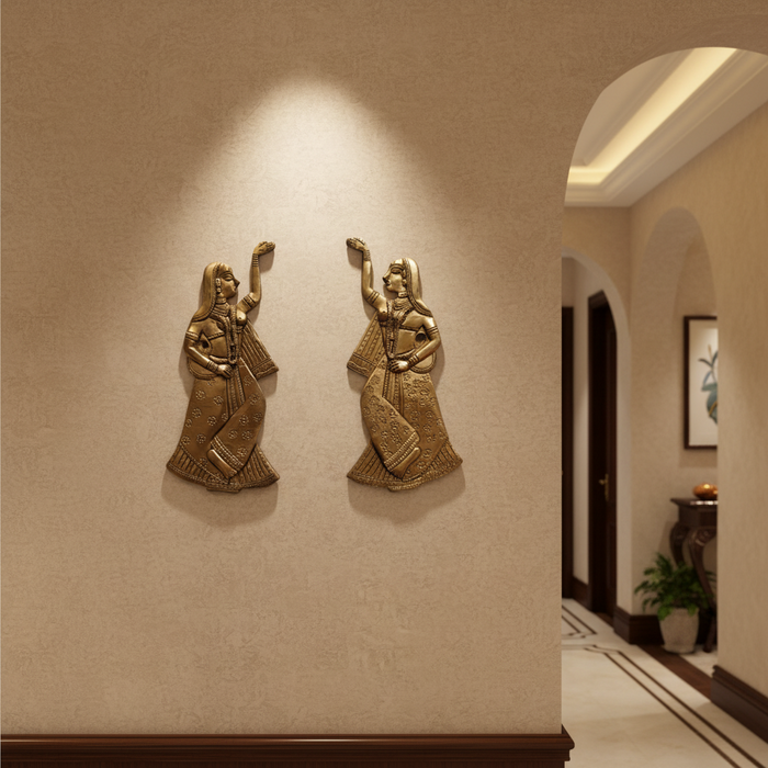 Brass Traditional Indian Dancer Wall Accents – Pair of 2   Brass Artwork