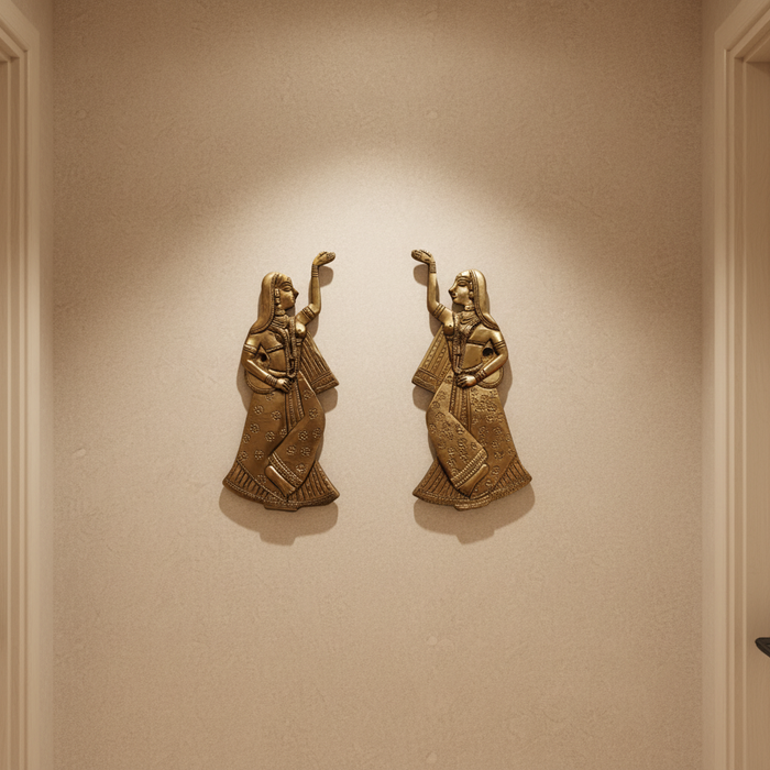 Brass Traditional Indian Dancer Wall Accents – Pair of 2   Brass Artwork