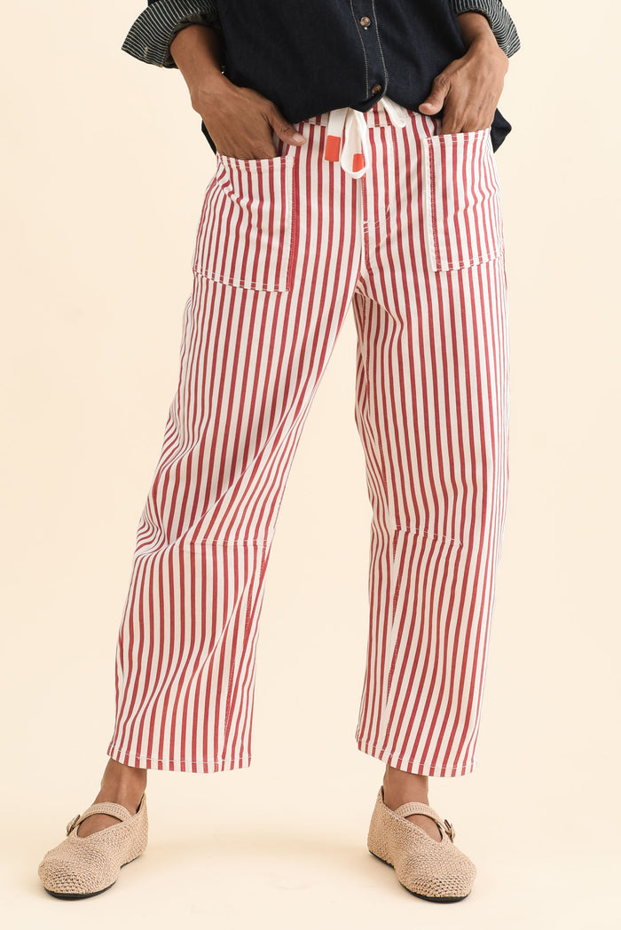 Breslin Rust Stripe Barrel Jeans,Brunette model,alt text|model:Cara