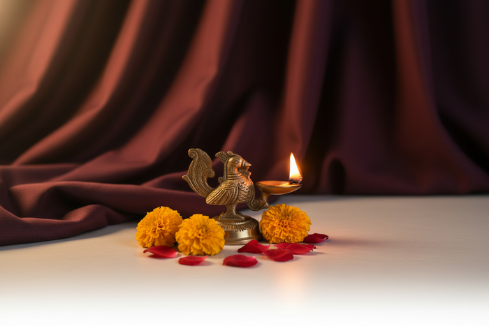 Brass Hamsa(Annapakshi) Table Diya, traditional oil lamp artwork.
