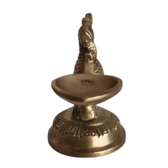 Brass Hamsa (Annapakshi) Table Diya, traditional oil lamp with intricate brass artwork.