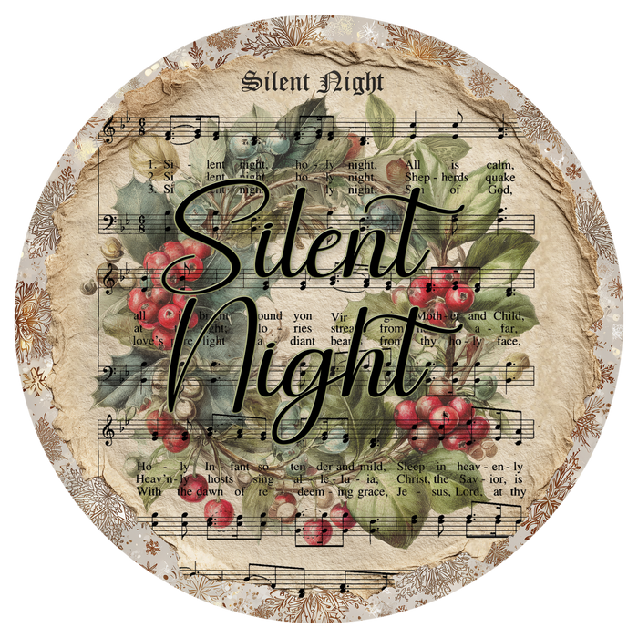 C129 Silent Night Sign, Holiday Sign, Wreath Attachment