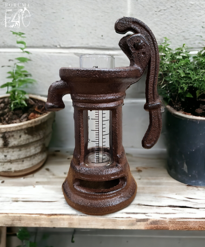 CAST IRON ANTIQUE WATER PUMP RAIN GAUGE