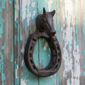 CAST IRON HORSE HORSESHOE DOOR KNOCKER