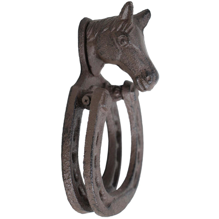 CAST IRON HORSE HORSESHOE DOOR KNOCKER