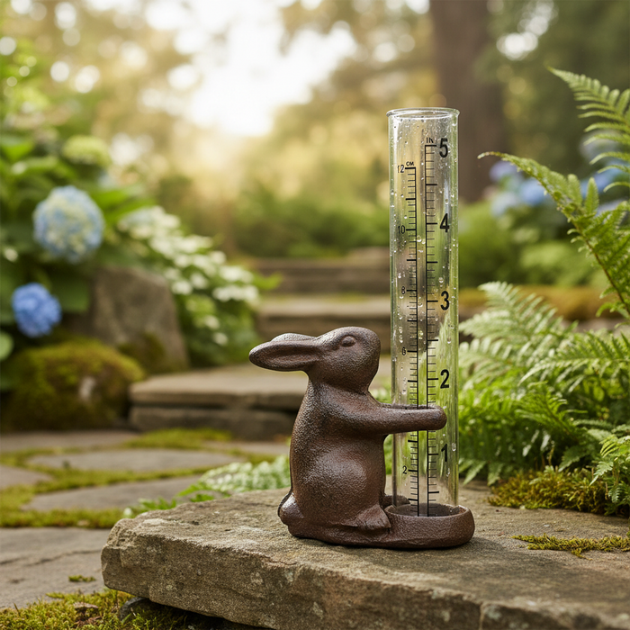 CAST IRON SINGLE RABBIT RAIN GAUGE