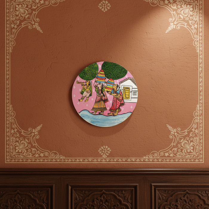 Cheriyal Bathukamma Festival Painting depicting round village life, wall decor.