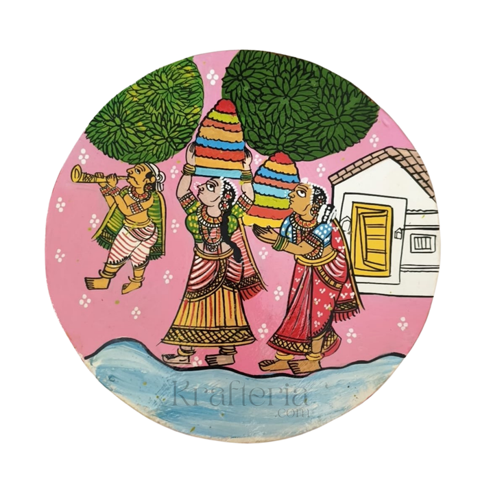 Cheriyal Bathukamma Festival Painting depicting round village life.