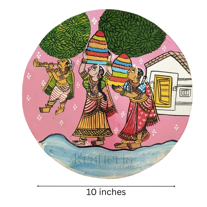 Cheriyal Bathukamma Festival painting depicting vibrant village life wall decor.
