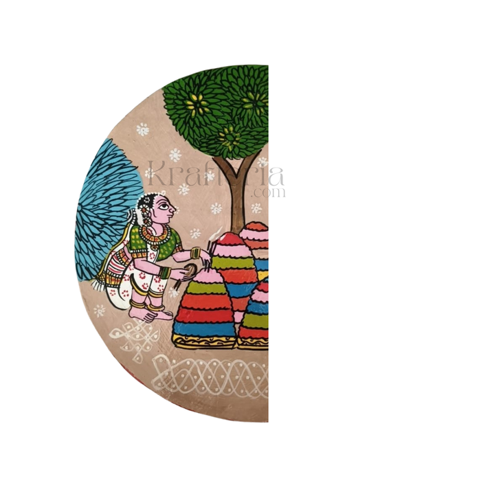Cheriyal Bathukamma Pooja Painting – Round Ethnic Wall Art   wall decor