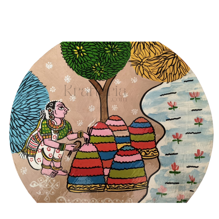 Cheriyal Bathukamma Pooja Painting – Round Ethnic Wall Art   wall decor