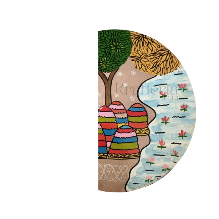 Cheriyal Bathukamma Pooja Painting – Round Ethnic Wall Art   wall decor