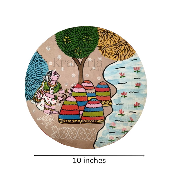 Cheriyal Bathukamma Pooja Painting – Round Ethnic Wall Art   wall decor