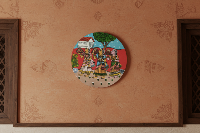 Cheriyal Inspired Bonalu Painting – Handmade Circular Wall Piece   wall decor