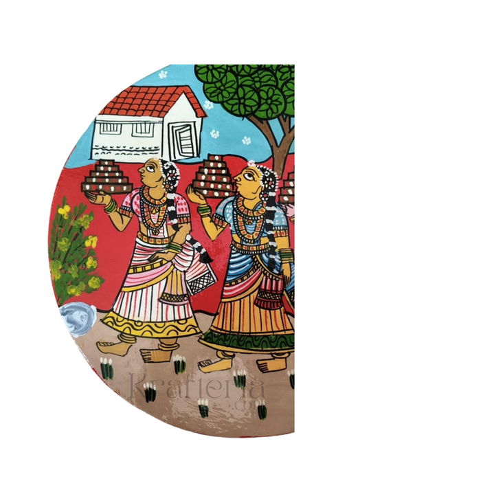 Cheriyal Inspired Bonalu Painting – Handmade Circular Wall Piece   wall decor