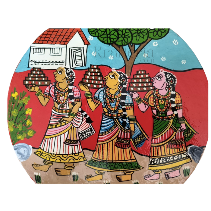 Cheriyal Inspired Bonalu Painting – Handmade Circular Wall Piece   wall decor