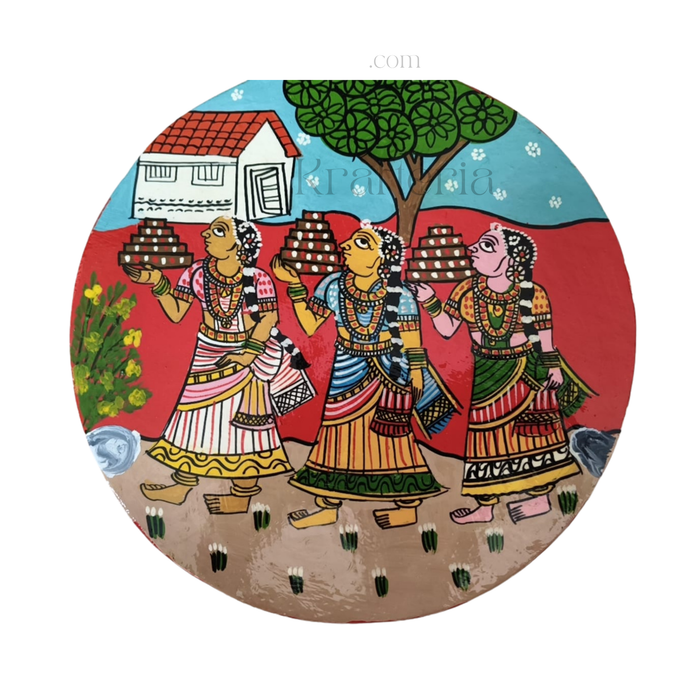 Cheriyal Inspired Bonalu Painting – Handmade Circular Wall Piece   wall decor