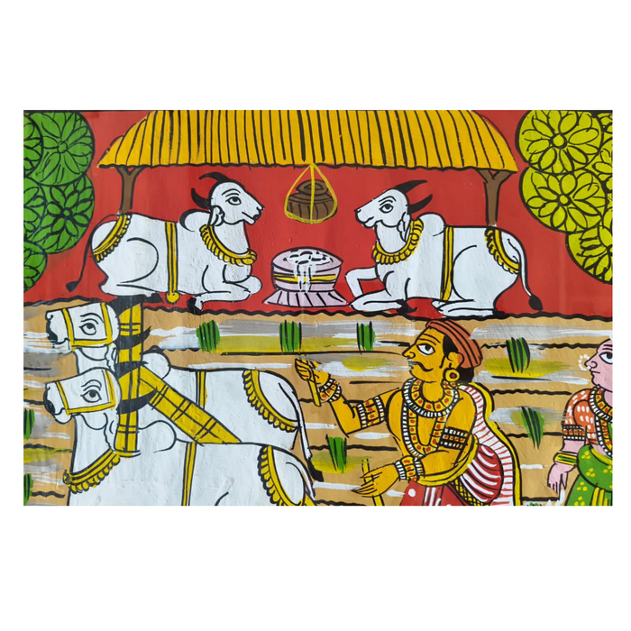 Hand-Painted Paddy Cultivation Cheriyal Painting – Telangana Farming Art   Cheriyala Painting
