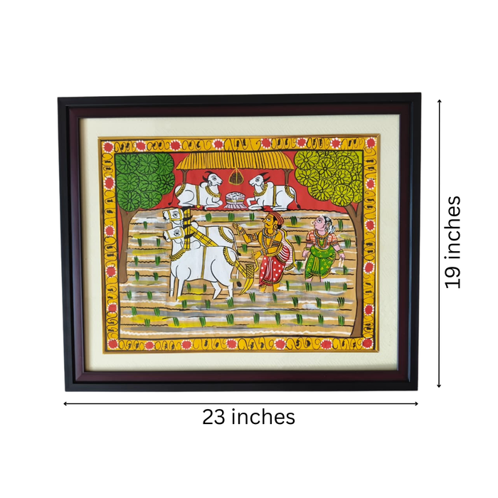 Hand-Painted Paddy Cultivation Cheriyal Painting – Telangana Farming Art   Cheriyala Painting