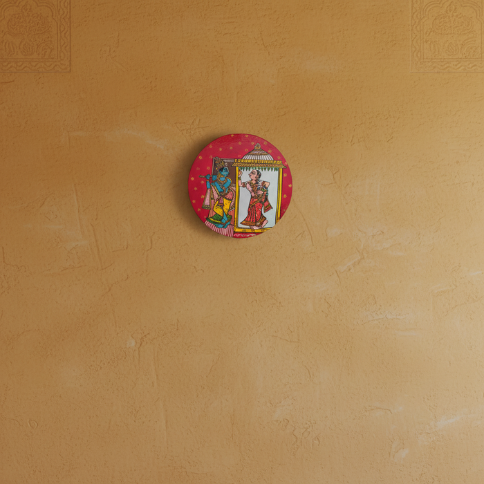 Cheriyal Radha Krishna Doorway Wall Art – Hand-Painted Round Design   wall decor