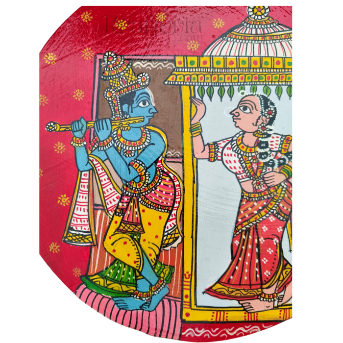 Cheriyal Radha Krishna Doorway Wall Art – Hand-Painted Round Design   wall decor