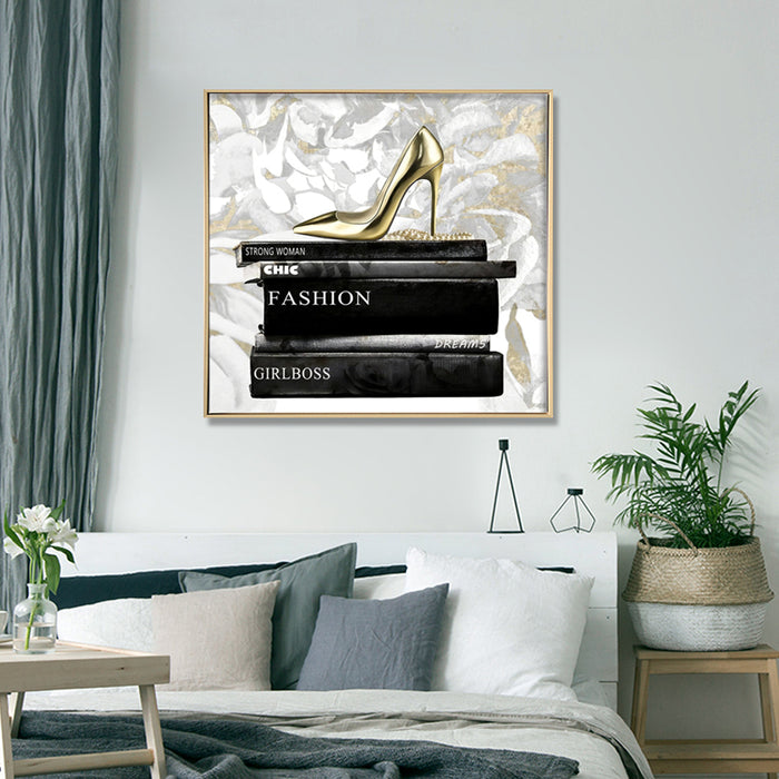 CHIC FASHION HIGH HEEL - FRAMED BRUSHED CANVAS WALL DECOR