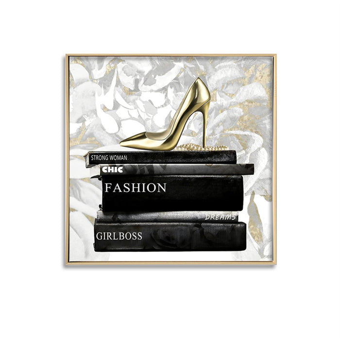 CHIC FASHION HIGH HEEL - FRAMED BRUSHED CANVAS WALL DECOR