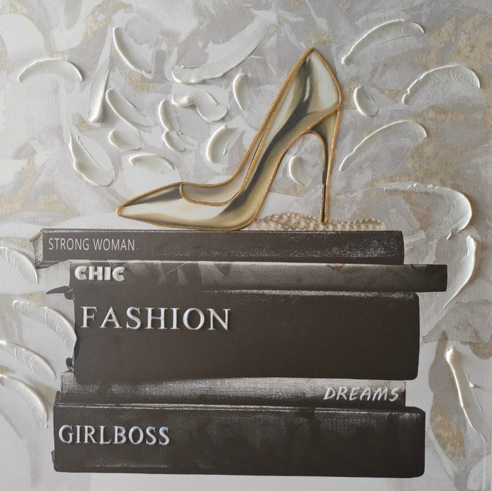 CHIC FASHION HIGH HEEL - FRAMED BRUSHED CANVAS WALL DECOR