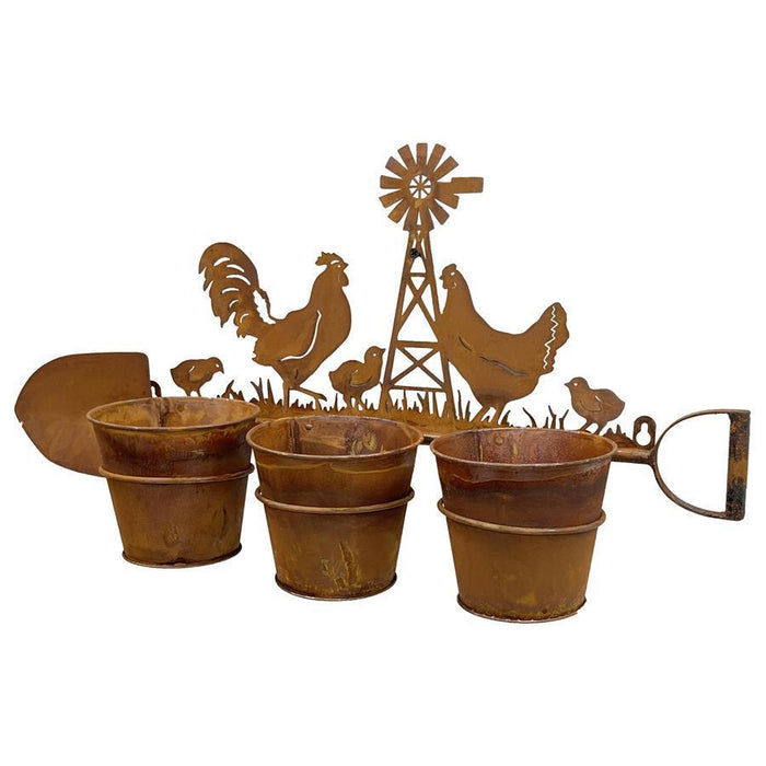 CHOOKS ON A FARM RUSTY SHOVEL WALL PLANTER