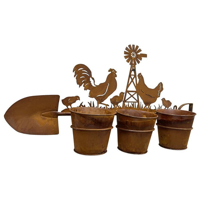 CHOOKS ON A FARM RUSTY SHOVEL WALL PLANTER