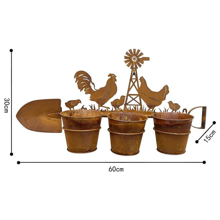 CHOOKS ON A FARM RUSTY SHOVEL WALL PLANTER