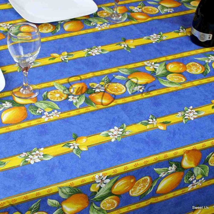 Wipeable Acrylic Coated Cotton Tablecloth Rectangle Lemon Blue, Green, Orange - Sweet Us