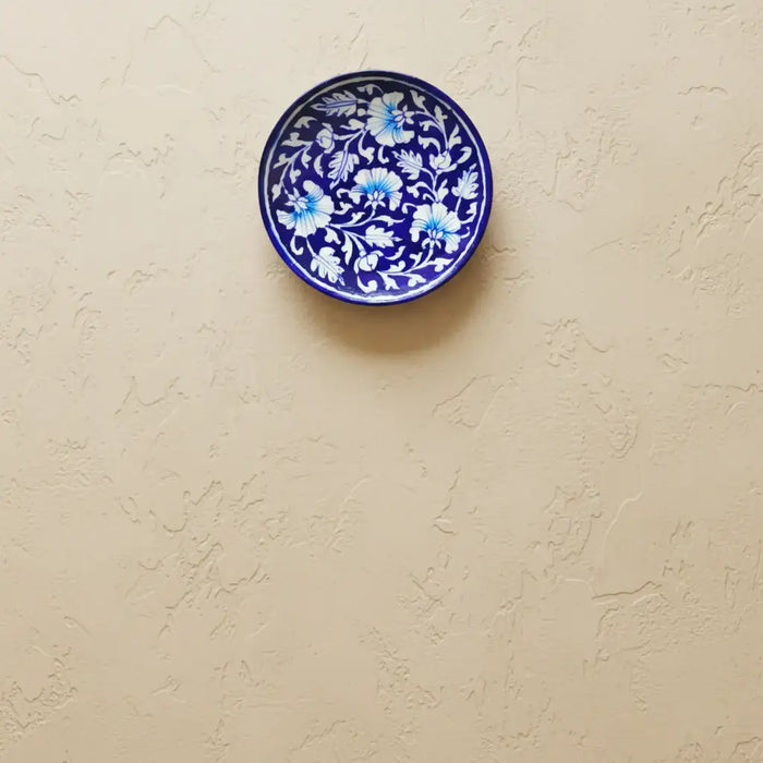 Classic Deep Blue Pottery Floral Wall Plate | Quartz Ceramic Decor   Pottery