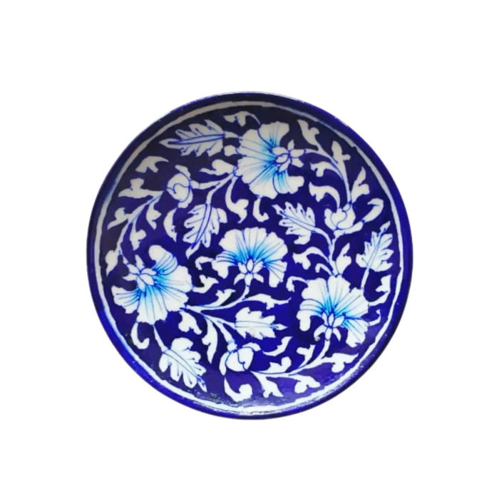 Classic Deep Blue Pottery Floral Wall Plate | Quartz Ceramic Decor   Pottery
