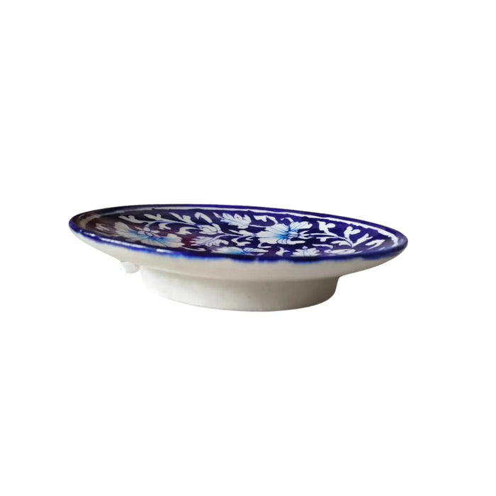 Classic Deep Blue Pottery Floral Wall Plate | Quartz Ceramic Decor   Pottery