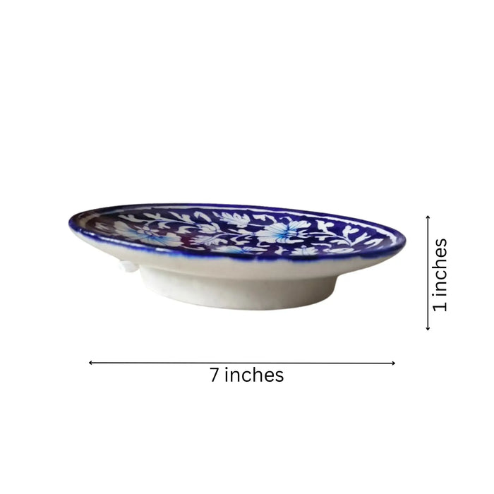 Classic Deep Blue Pottery Floral Wall Plate | Quartz Ceramic Decor   Pottery