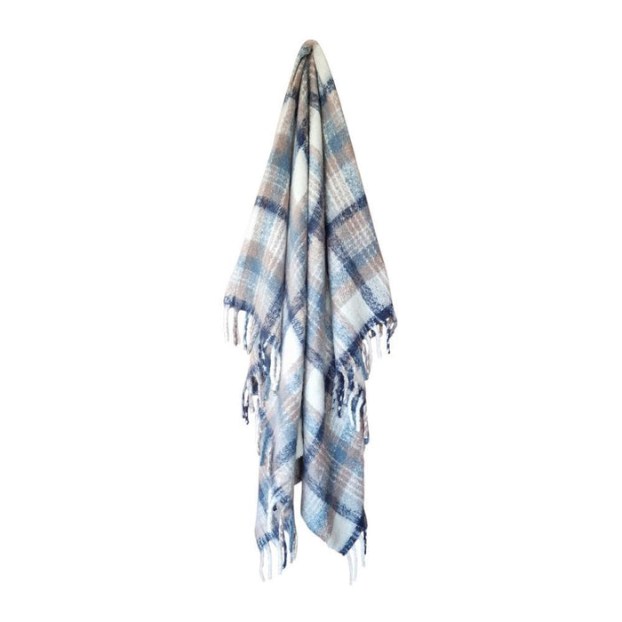 CLASSIC FARMHOUSE FAUX MOHAIR THROW BLANKET - NAVY