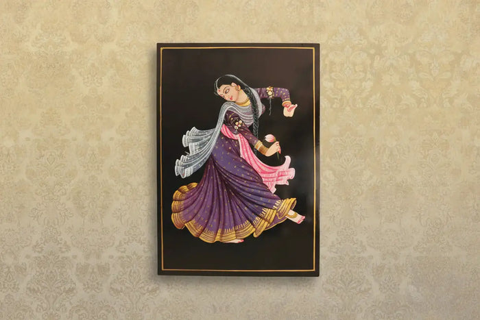 Classical dancer with lotus in Nirmal painting style.