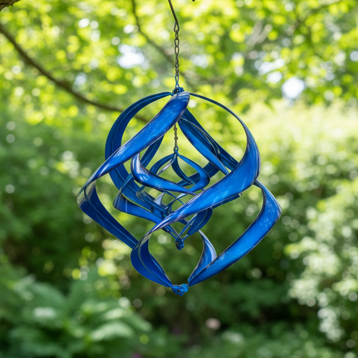 COBALT BLUE TRIPLE HANGING WIND SPINNER
