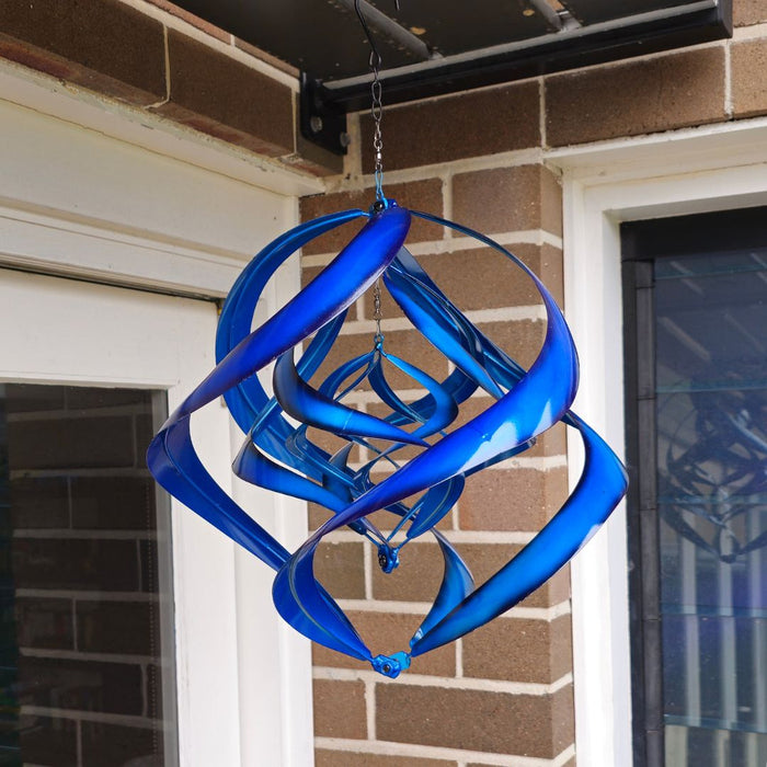 COBALT BLUE TRIPLE HANGING WIND SPINNER
