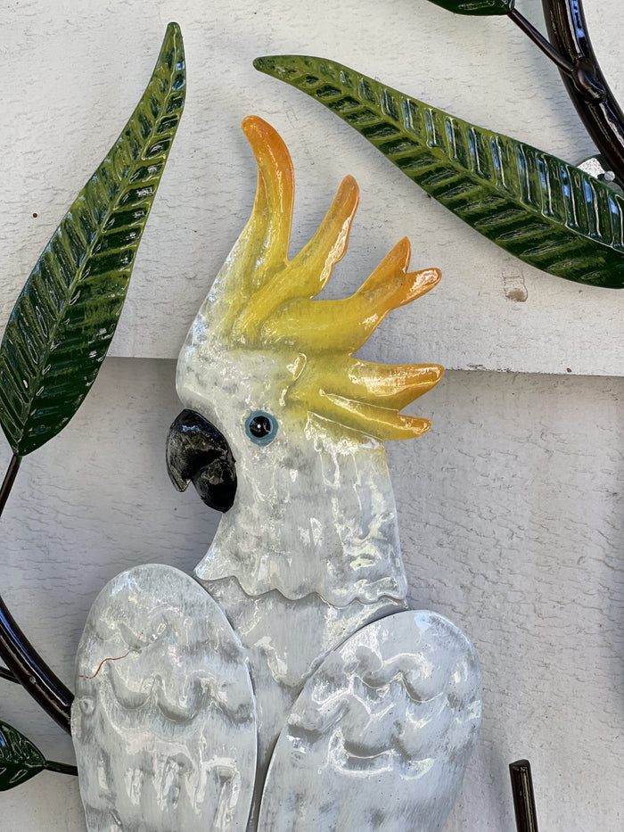 COCKATOOS ON A TREE VERTICAL- METAL WALL DECOR