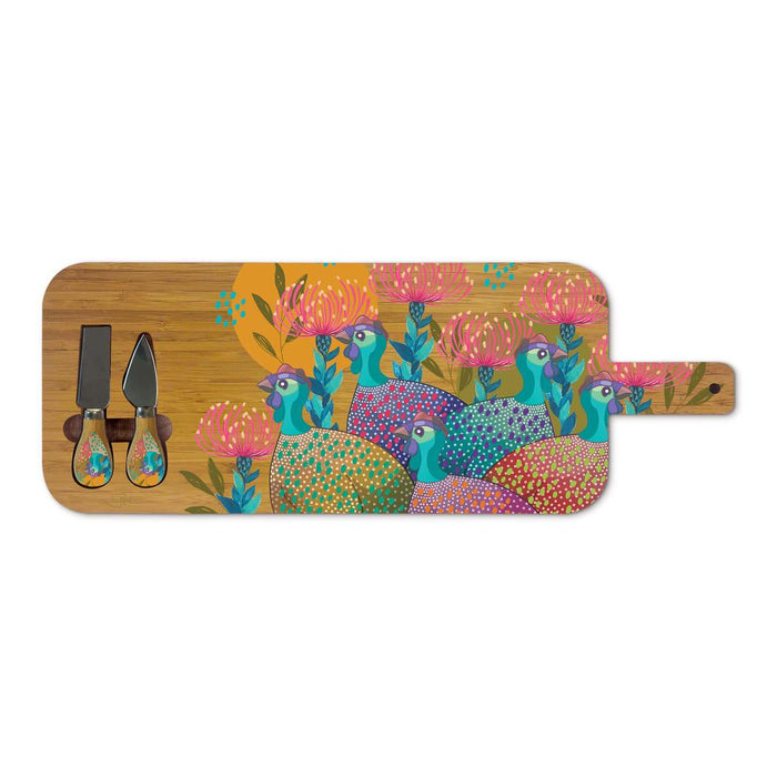 COLOURFUL GUINEA FOWLS - BAMBOO SERVING PLATTER