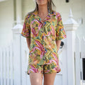 COTTON 2PC PYJAMA SET - SHORT - PEACOCK PARADISE MUSTARD